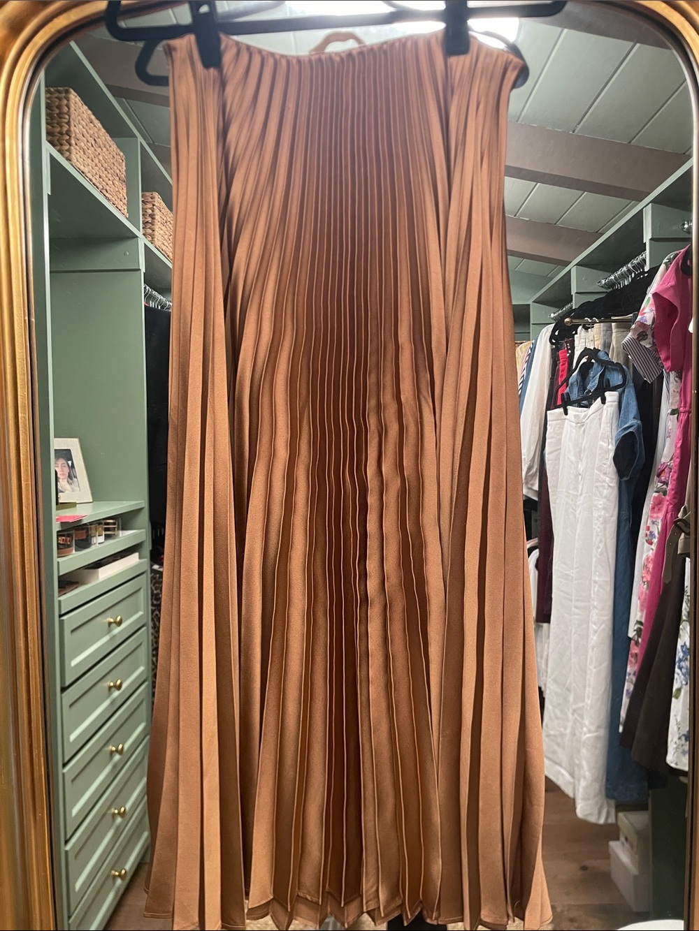 Mango Copper Pleated A-Line Skirt